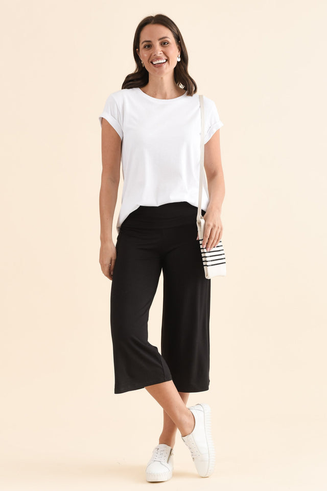 Cassie Black Bamboo Cropped Pants,Full Body,Brunette model,alt text|model:MJ