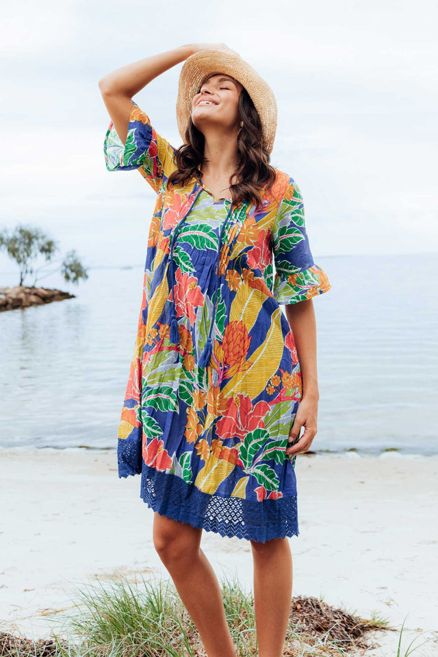 Cayman Orange Tropical Cotton Tunic Dress