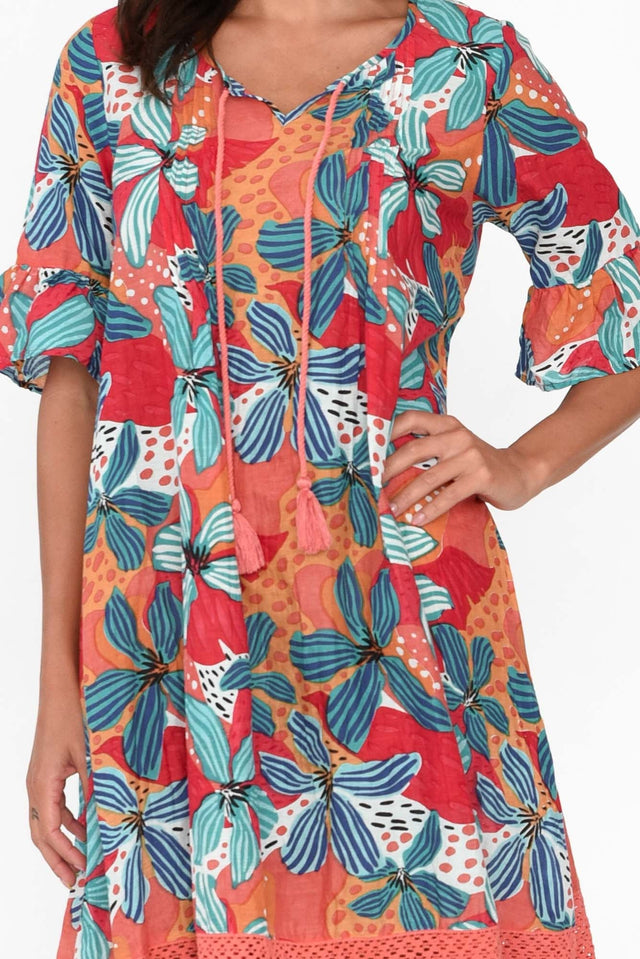 Cayman Blue Flower Cotton Tunic Dress - Blue Bungalow NZ