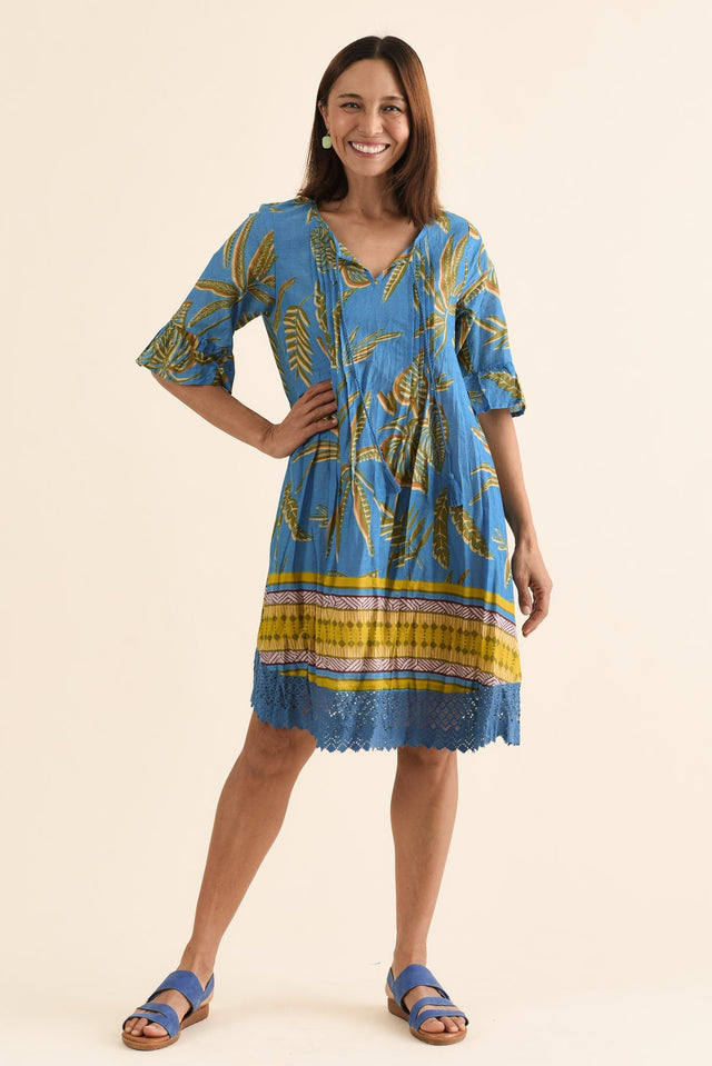Cayman Blue Island Cotton Tunic Dress,Full Body,Brunette model,alt text|model:Cara image 2