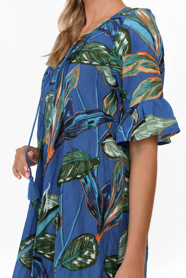 Cayman Blue Leaf Cotton Tunic Dress