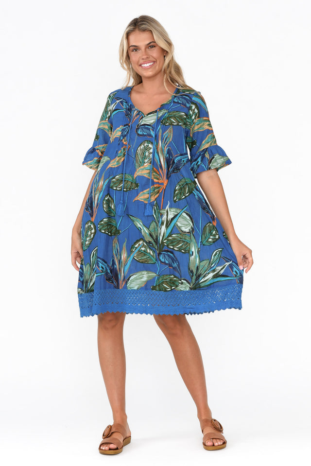 Cayman Blue Leaf Cotton Tunic Dress image 7