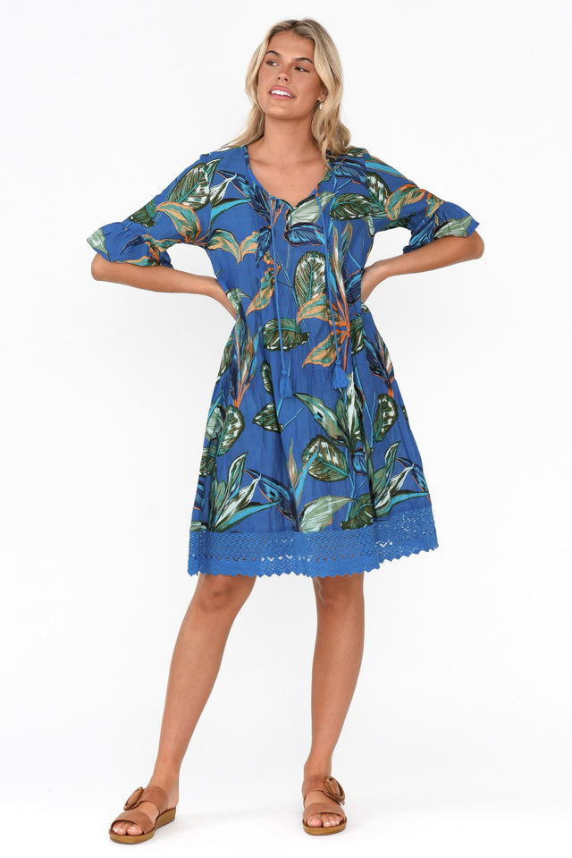Cayman Blue Leaf Cotton Tunic Dress image 3