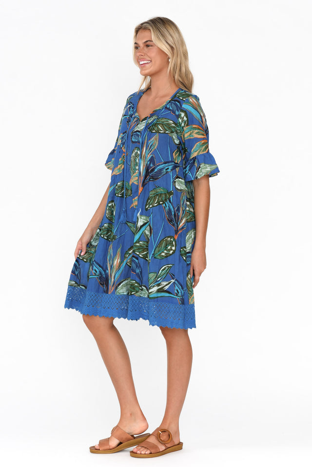 Cayman Blue Leaf Cotton Tunic Dress thumbnail 4
