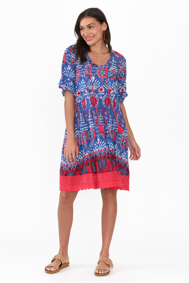 Cayman Blue Motif Cotton Tunic Dress