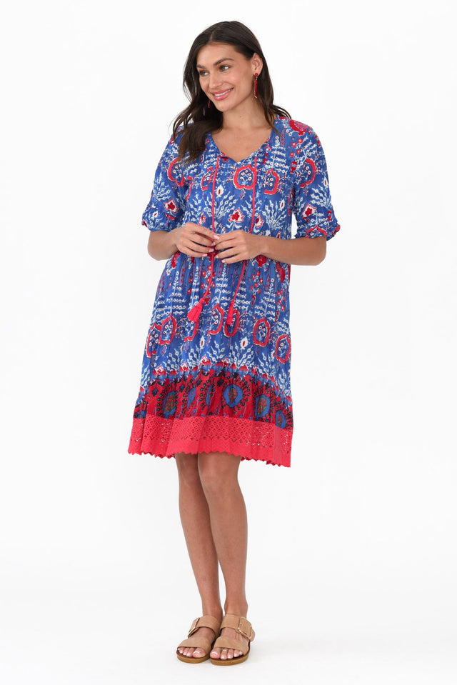 Cayman Blue Motif Cotton Tunic Dress