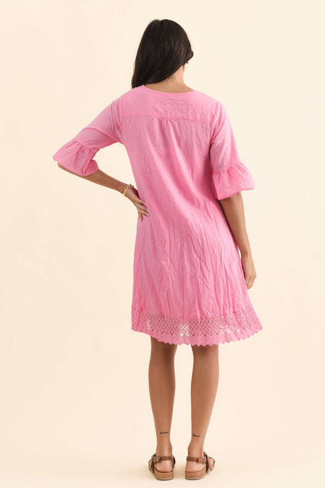 Cayman Bright Pink Cotton Tunic Dress,Brunette model,alt text|model:Brontie image 5