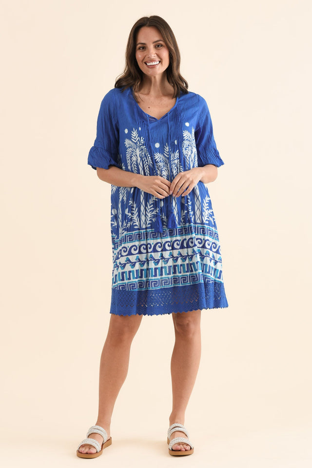 Cayman Cobalt Beach Cotton Tunic Dress,Full Body,Brunette model,alt text|model:MJ image 6
