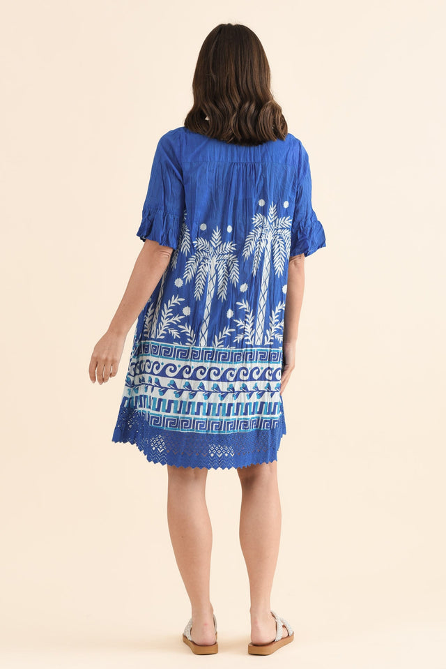 Cayman Cobalt Beach Cotton Tunic Dress,Back,Brunette model,alt text|model:MJ image 4