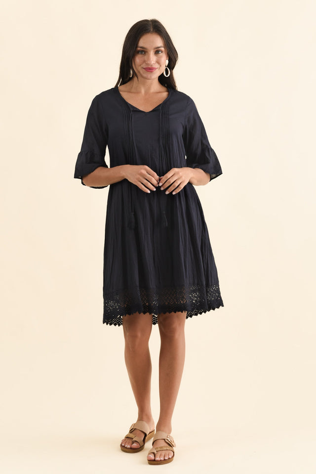 Cayman Navy Cotton Tunic Dress,Brunette model,alt text|model:Brontie image 8