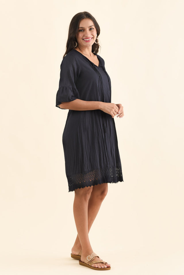 Cayman Navy Cotton Tunic Dress,Brunette model,alt text|model:Brontie image 5