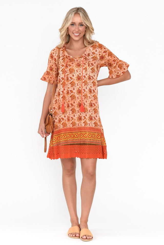 Cayman Orange Bohemian Cotton Tunic Dress image 1