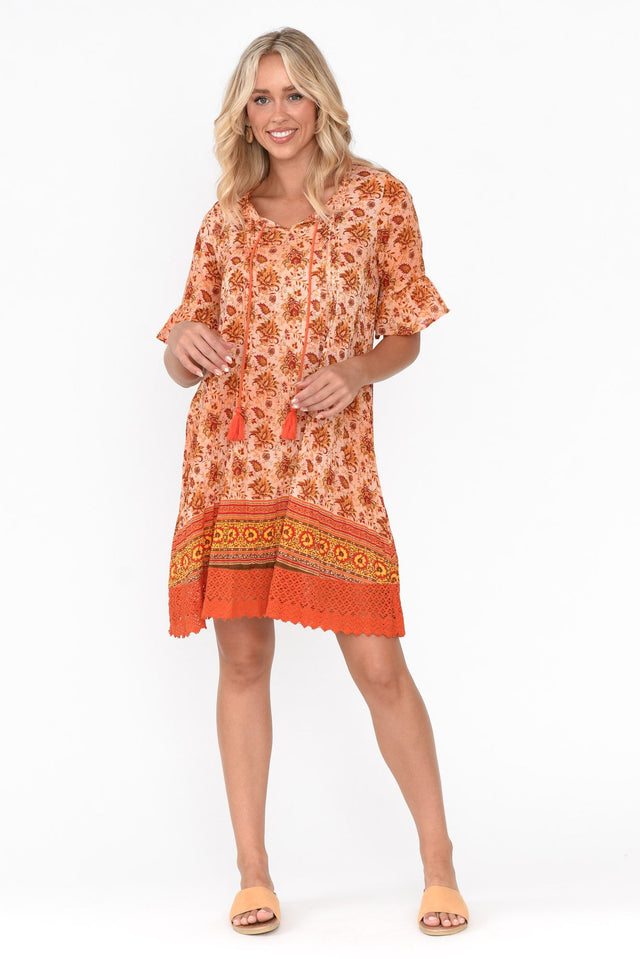 Cayman Orange Bohemian Cotton Tunic Dress