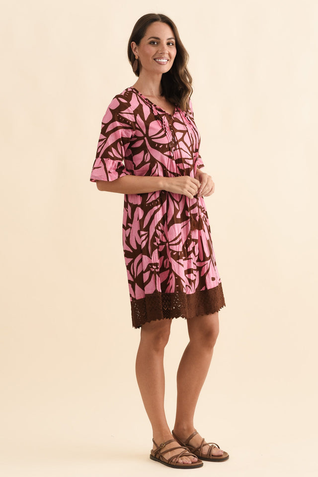 Cayman Pink Botanical Cotton Tunic Dress,Brunette model,alt text|model:MJ image 4
