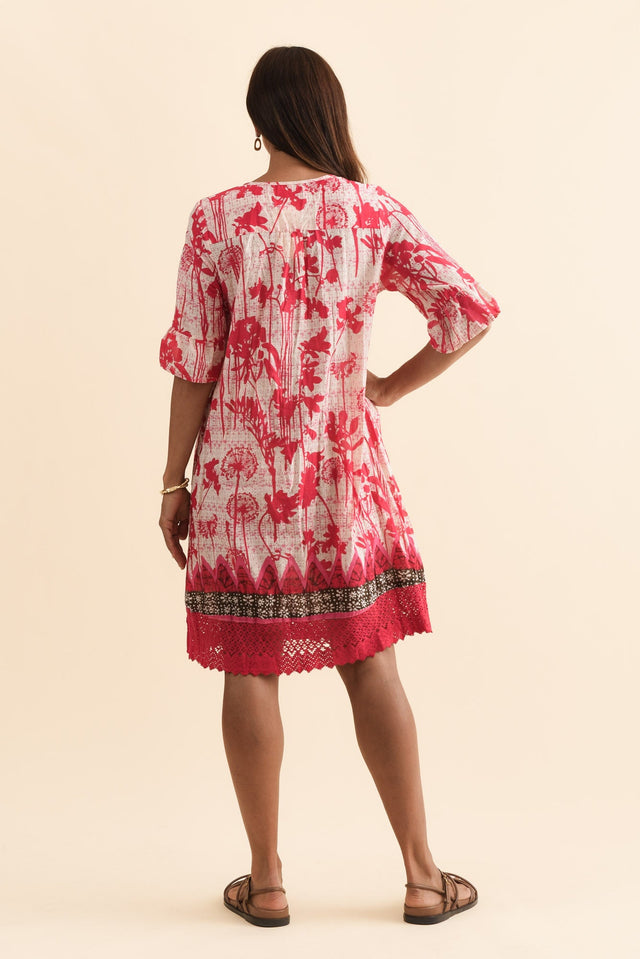 Cayman Pink Dandelion Cotton Tunic Dress,Brunette model,alt text|model:Cara image 4