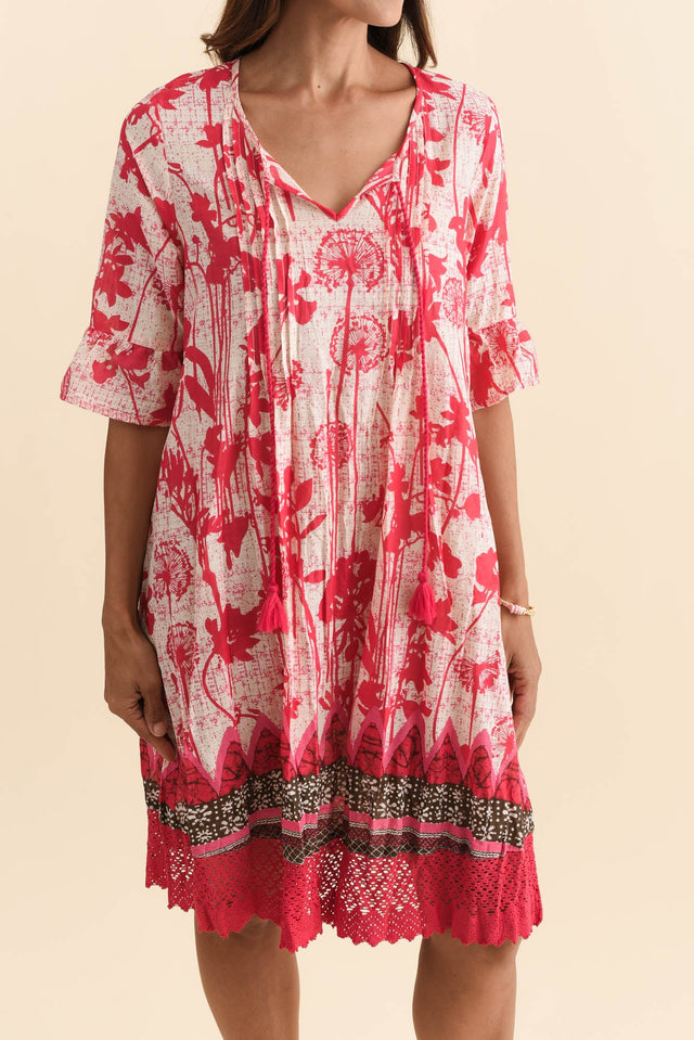 Cayman Pink Dandelion Cotton Tunic Dress,Brunette model,alt text|model:Cara image 5