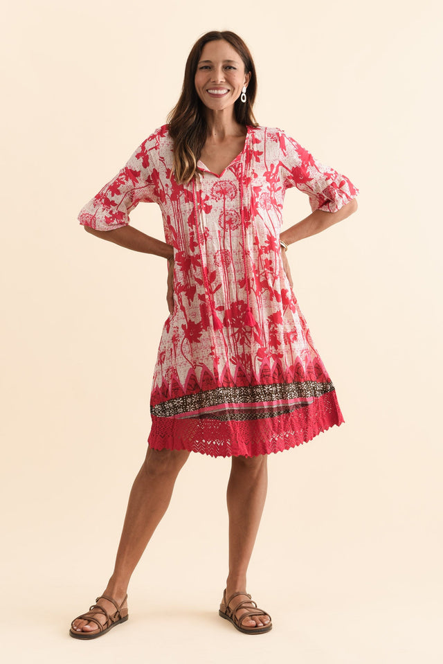Cayman Pink Dandelion Cotton Tunic Dress,Brunette model,alt text|model:Cara image 6