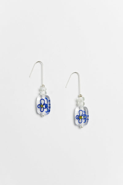 Celia Blue Flower Glass Hook Earrings