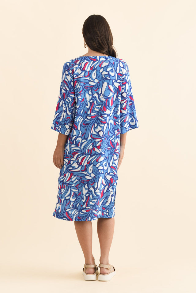 Celine Blue Ripple Linen Cotton Dress,Brunette model,alt text|model:MJ image 5