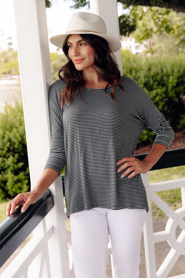 Charcoal Stripe Milan 3/4 Sleeve Top image 1