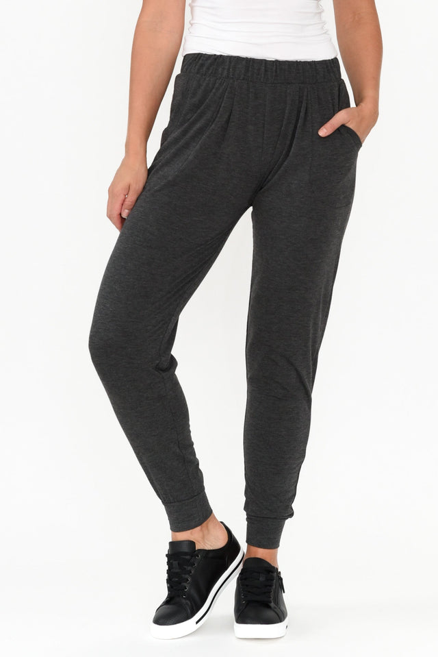 Charcoal Weekend Pants length_Full rise_Mid print_Plain colour_Grey PANTS   alt text|model:Valeria;wearing:AU 8 / US 4