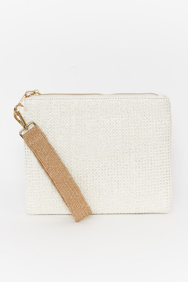 Charley White Woven Tassel Pouch image 1