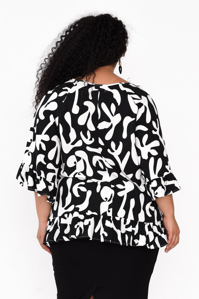 Chase Black Abstract Tassel Ruffle Top image 9