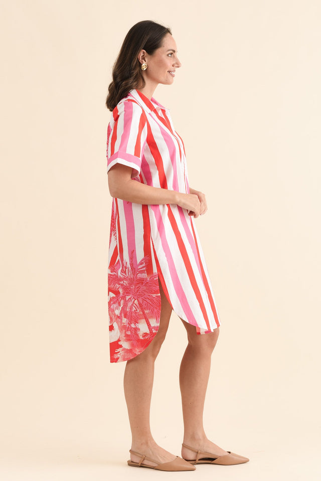 Chatham Red Stripe Palm Cotton Dress,Side,Brunette model,alt text|model:MJ image 3