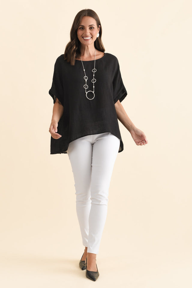 Chaya Black Linen Top,Brunette model,alt text|model:MJ image 8