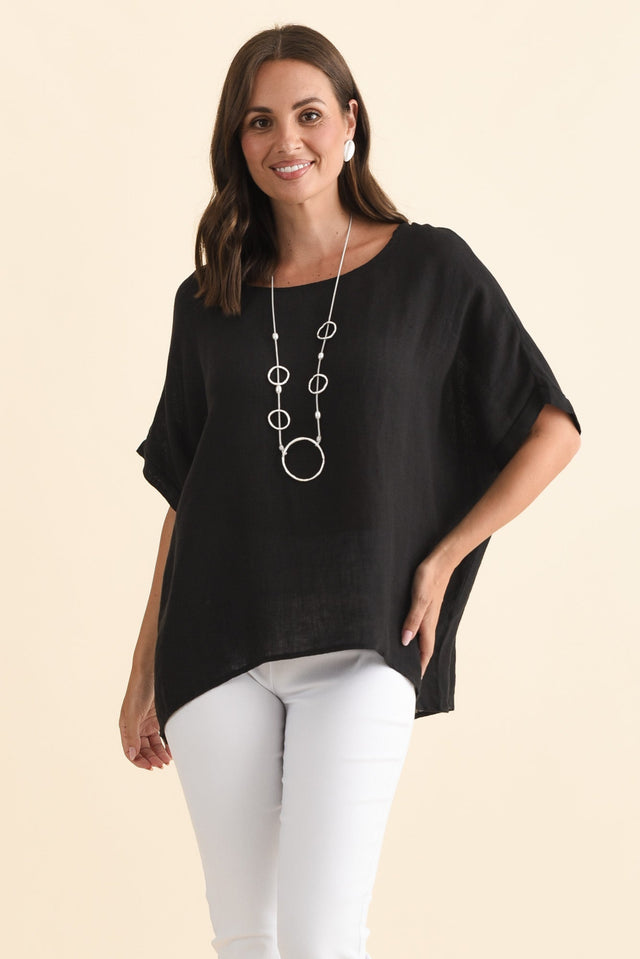 Chaya Black Linen Top,Brunette model,alt text|model:MJ image 4