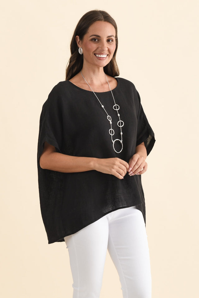Chaya Black Linen Top,Brunette model,alt text|model:MJ image 5