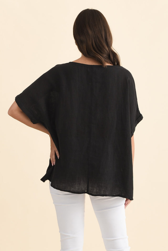Chaya Black Linen Top,Brunette model,alt text|model:MJ image 6