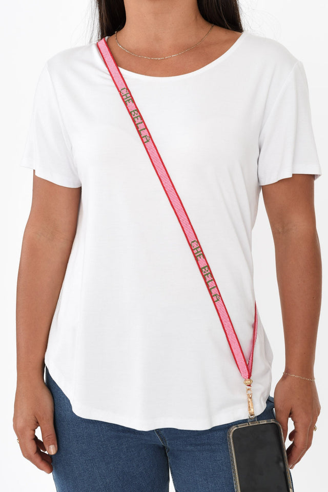 Che Bella Pink Beaded Lanyard,Brunette model,alt text|model:Brontie image 1