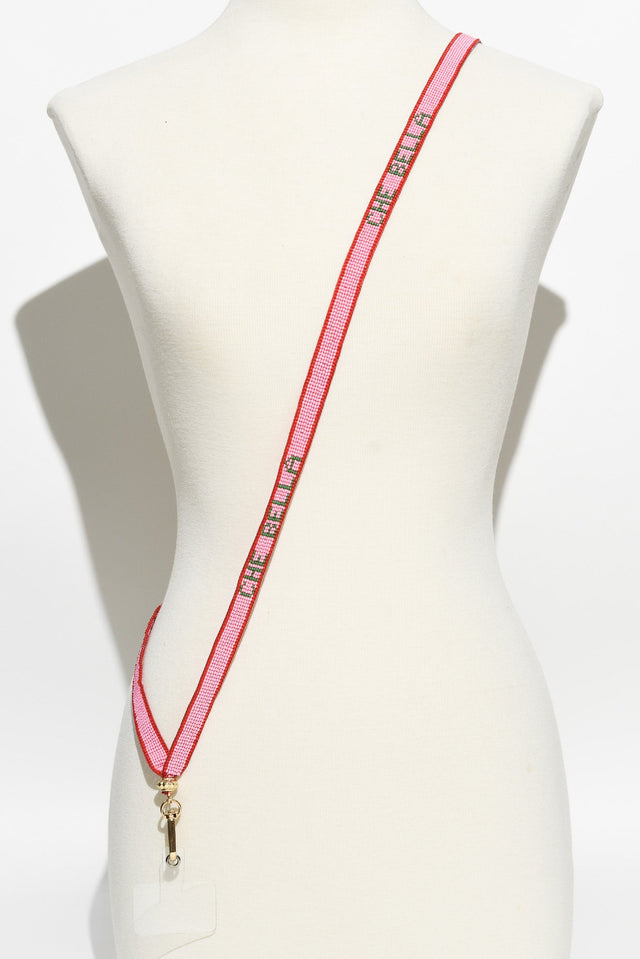 Che Bella Pink Beaded Lanyard,Brunette model,alt text|model:Brontie image 3