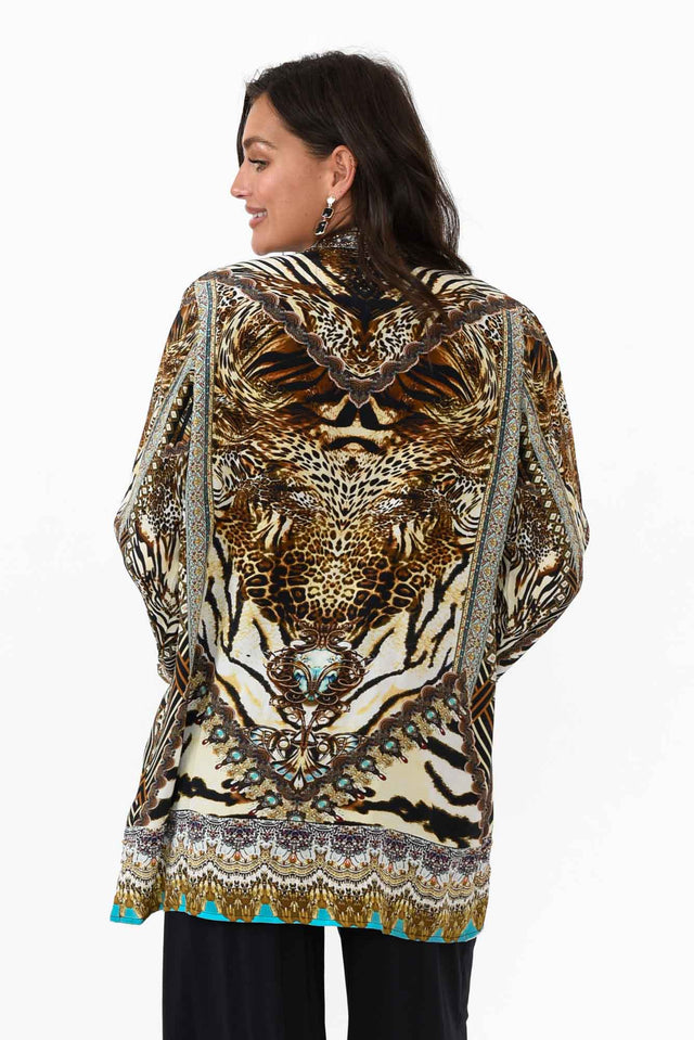 Cheetah Brown Silk Short Kimono