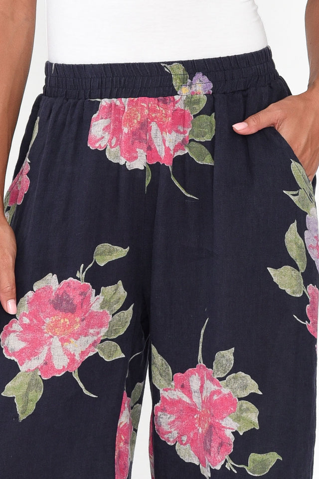 Cheyanne Navy Flower Linen Pants