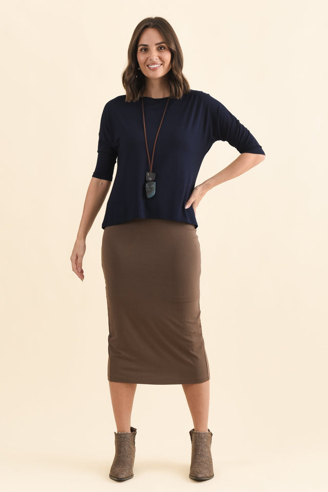 Chocolate Bamboo Maxi Tube Skirt,Brunette model,alt text|model:MJ image 3