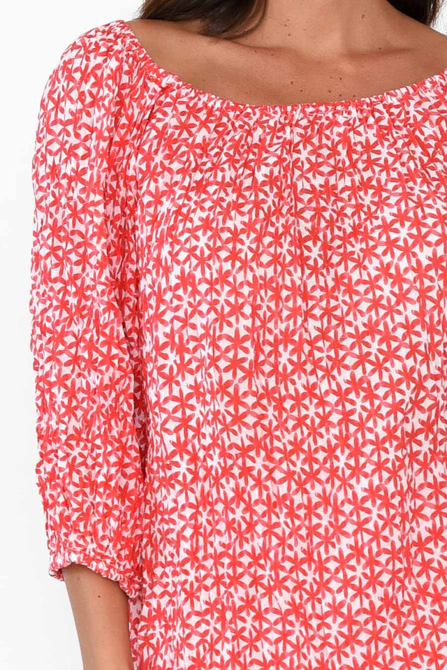 Christina Red Flower Crinkle Cotton Top image 4