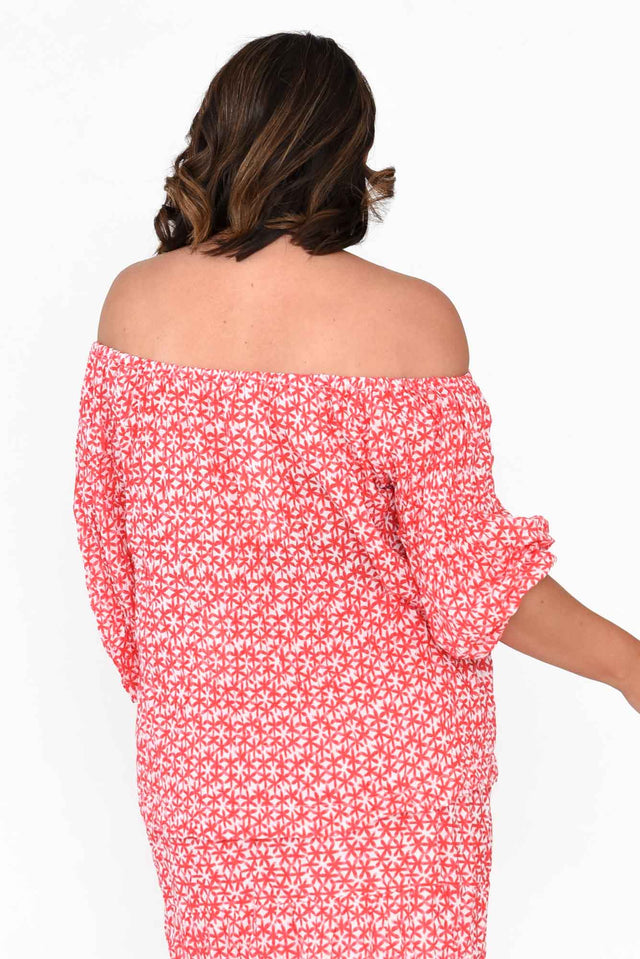Christina Red Flower Crinkle Cotton Top