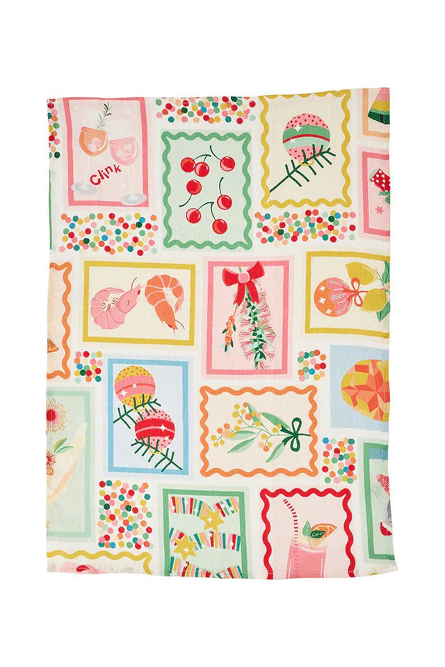 Christmas Holiday Linen Tea Towel