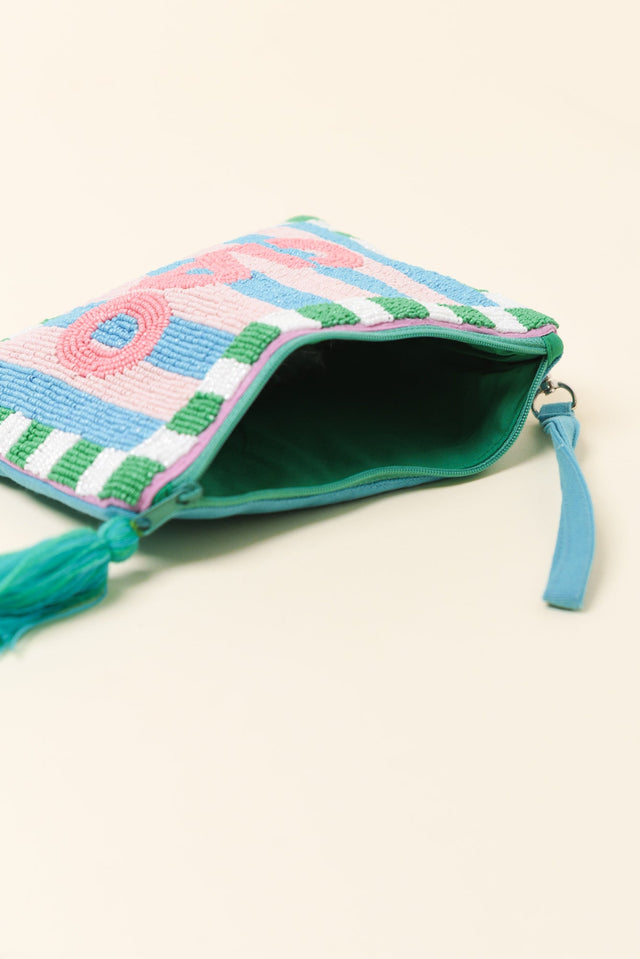 Ciao Blue Stripe Beaded Clutch image 3