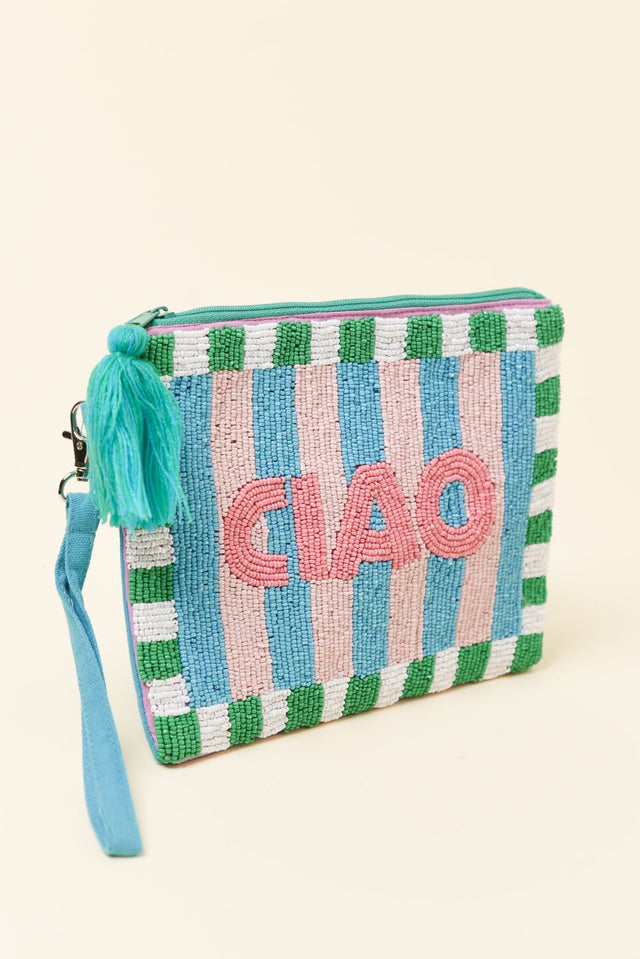 Ciao Blue Stripe Beaded Clutch image 2