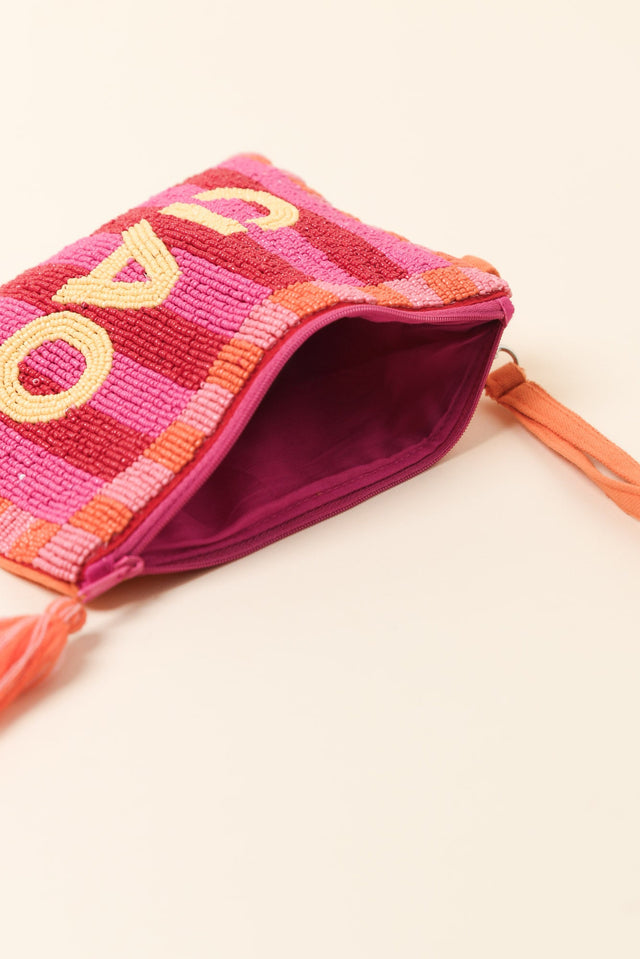 Ciao Pink Stripe Beaded Clutch image 3