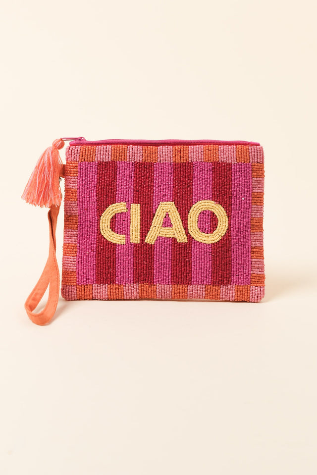 Ciao Pink Stripe Beaded Clutch image 1