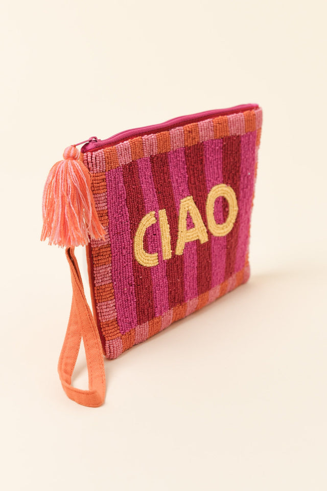 Ciao Pink Stripe Beaded Clutch image 2