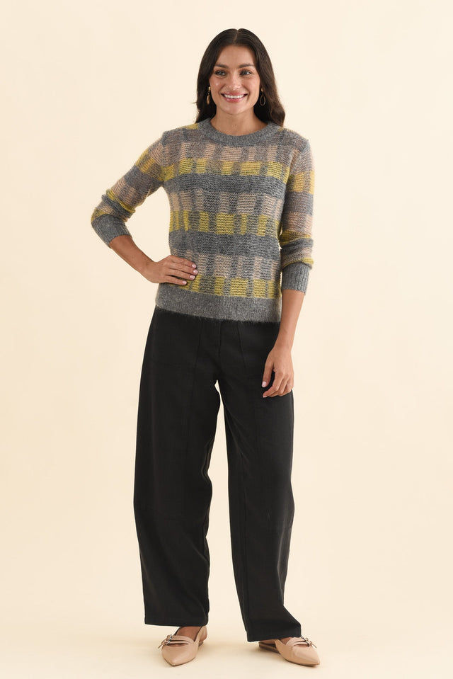 Ciara Camel Stripe Mohair Wool Knit Jumper,Brunette model,alt text|model:Brontie image 7