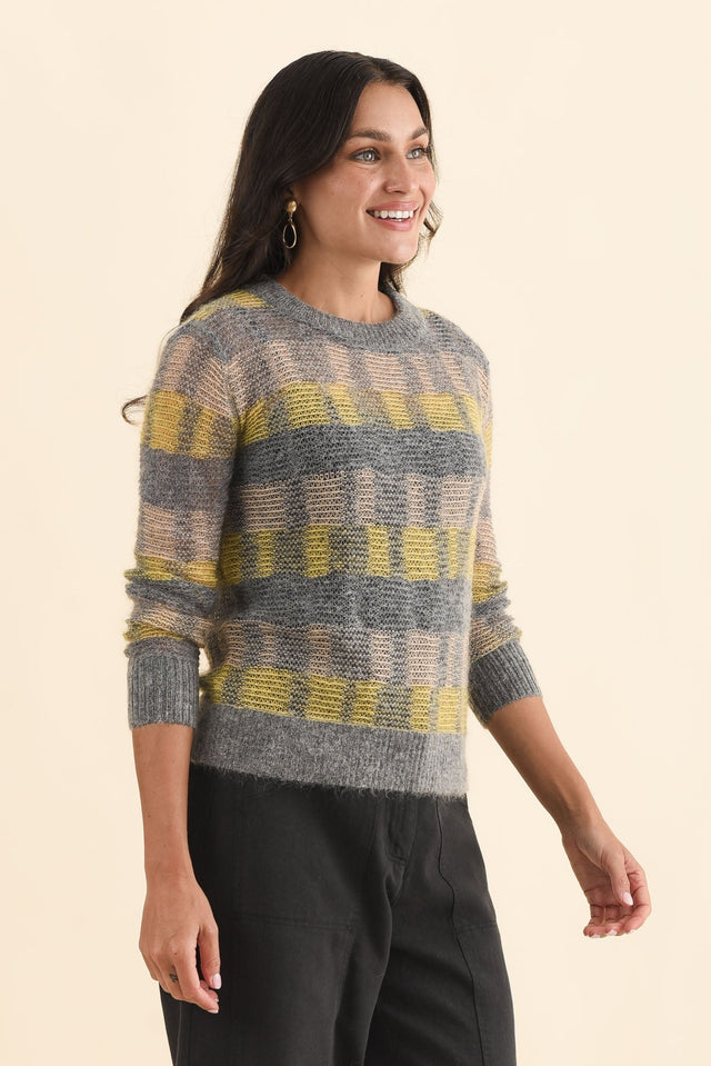 Ciara Camel Stripe Mohair Wool Knit Jumper,Brunette model,alt text|model:Brontie image 4