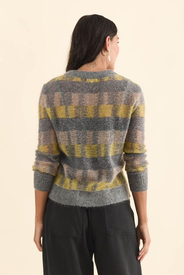 Ciara Camel Stripe Mohair Wool Knit Jumper,Brunette model,alt text|model:Brontie image 5