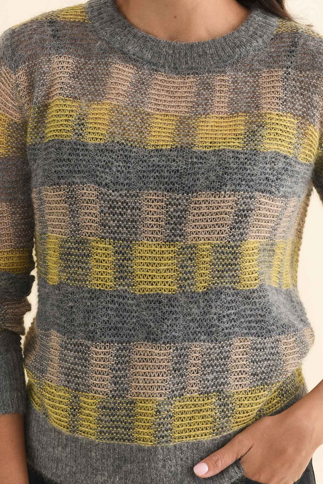 Ciara Camel Stripe Mohair Wool Knit Jumper,Brunette model,alt text|model:Brontie image 6