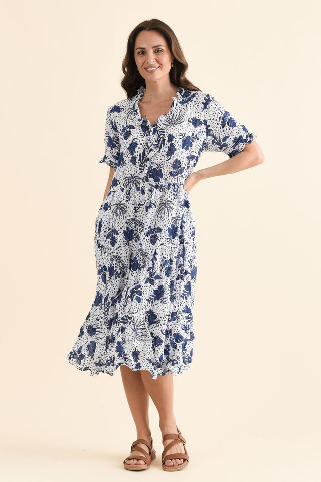 Cinder Blue Garden Crinkle Cotton Ruffle Dress,Full Body,Brunette model,alt text|model:MJ image 2